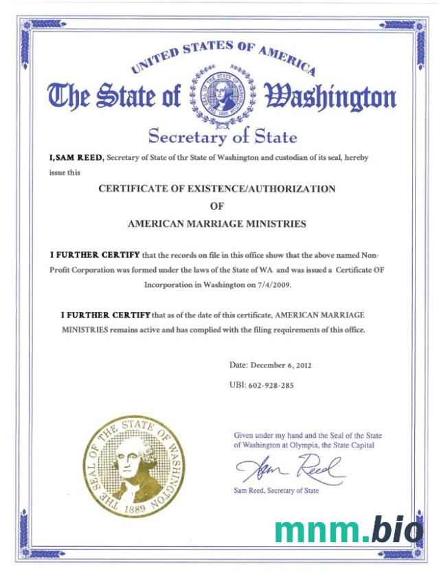 USA Washington state akt małżeństwa szablon w formacie PSD